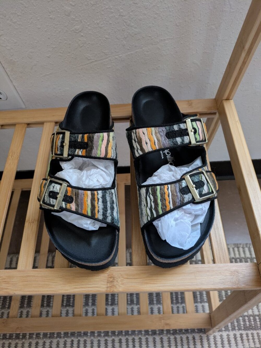 Papillio by Birkenstock Arizona Platform Sandals Multicolor Striped Size:41